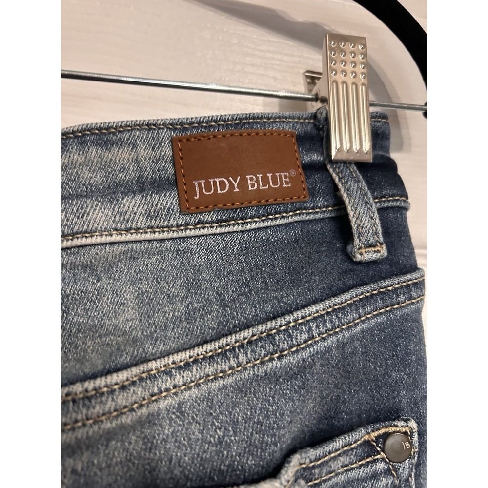 Judy Blue 7/28 Straight Fit Dark Wash Distress Raw Hem Blue Jeans Denim - Picture 8 of 13